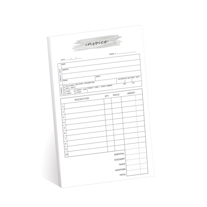 SBlabels Watercolor 2-Part Carbonless Invoice Form Pad / 50 Sets / 5.5" x 8.5" Carbon Copy Purchase Sales Receipt Book - Image 1